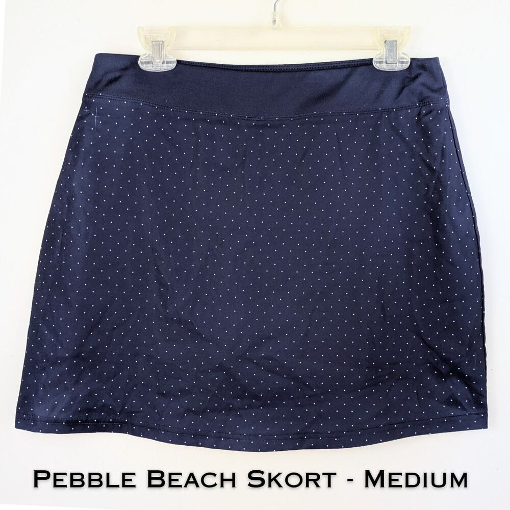 Pebble Beach Golf Tennis Skort Womens Medium Navy Blue White Polka Dot Dry Luxe